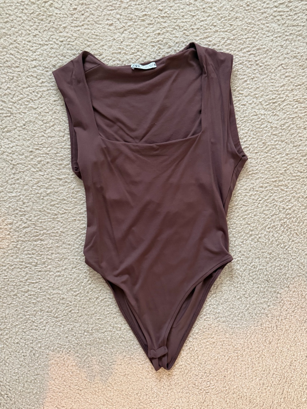 Zara Brown Sleeveless Square-Neck Bodysuit
